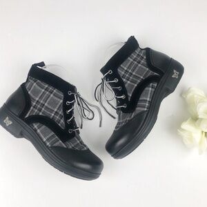 Alegria Kylie Night Black Gray Plaid Lace Up Boots EU 39 (8.5-9)